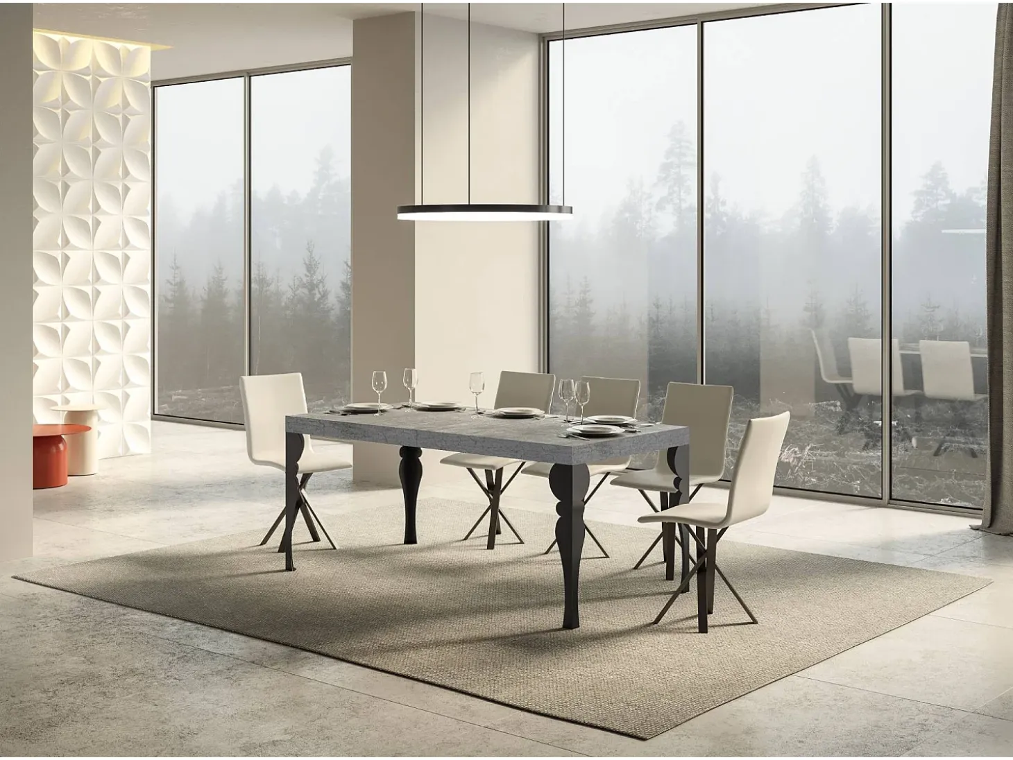 Mesa extensible 200/304x90 cm Paxon cemento patas antracita