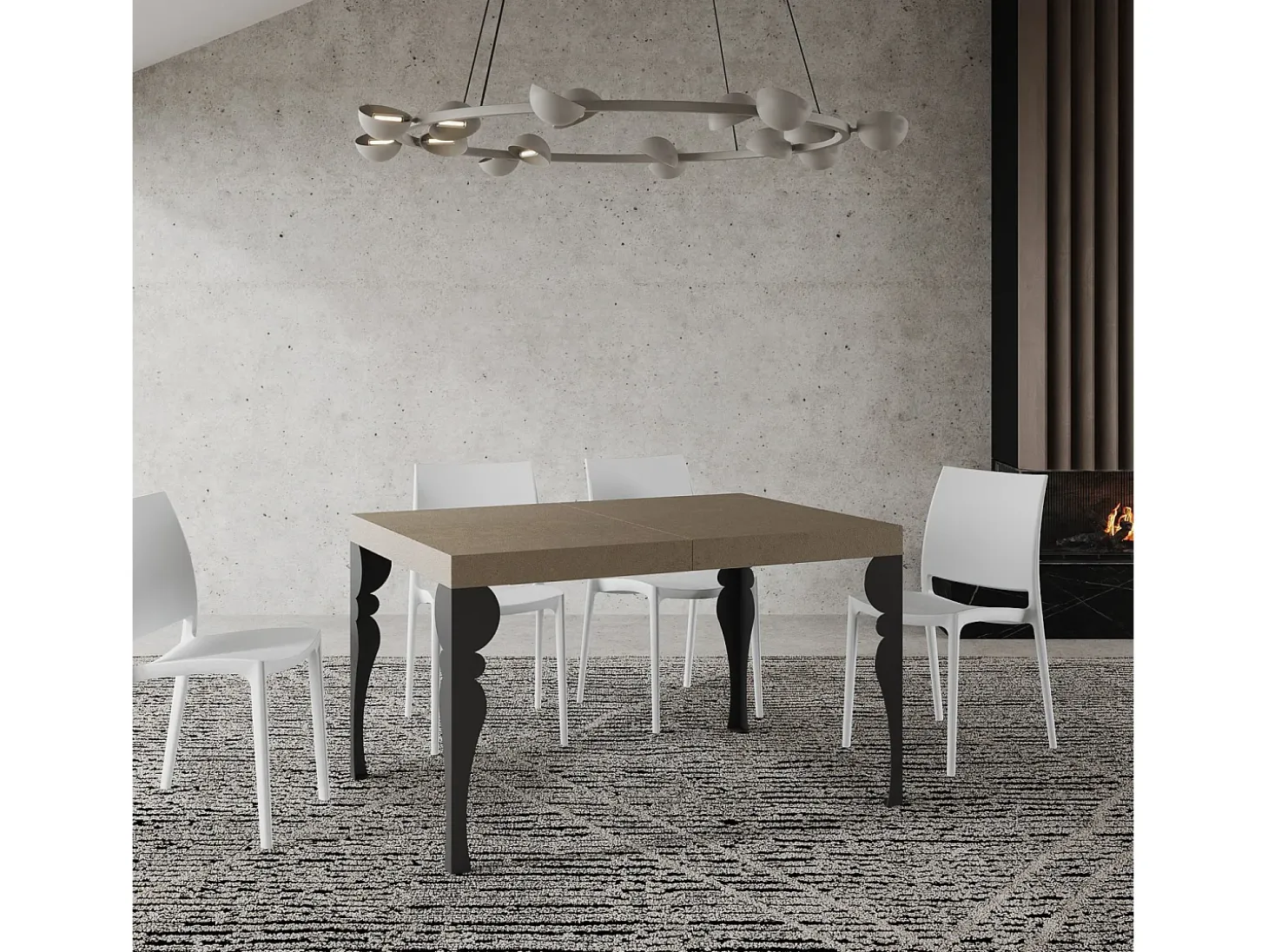 Mesa extensible 120/224x90 cm Paxon gris paloma patas antracita