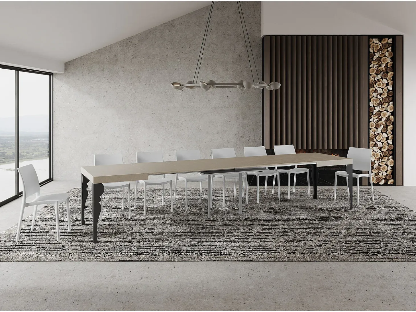 Mesa extensible 140/400x90 cm Paxon cachemira patas antracita