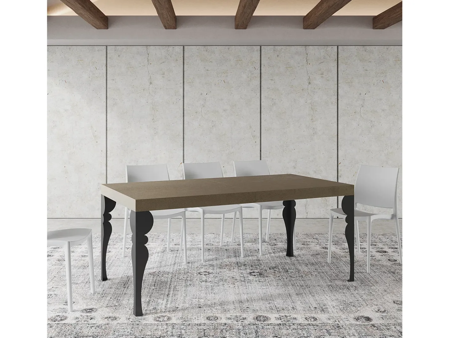 Mesa extensible 180/440x90 cm Paxon gris paloma patas antracita