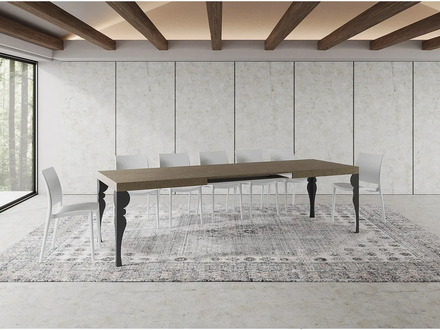Mesa extensible 180/440x90 cm Paxon gris paloma patas antracita