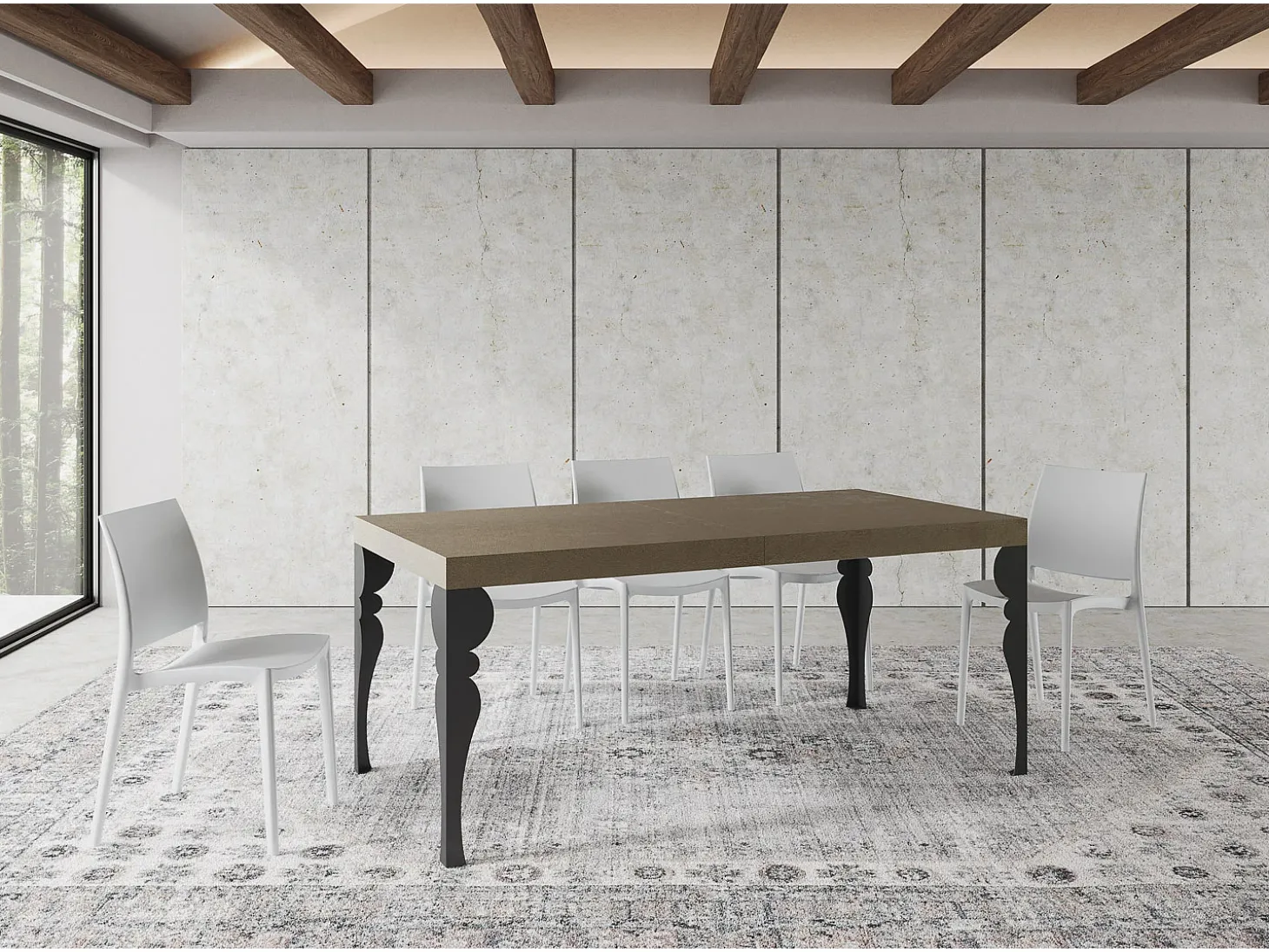 Mesa extensible 180/440x90 cm Paxon gris paloma patas antracita
