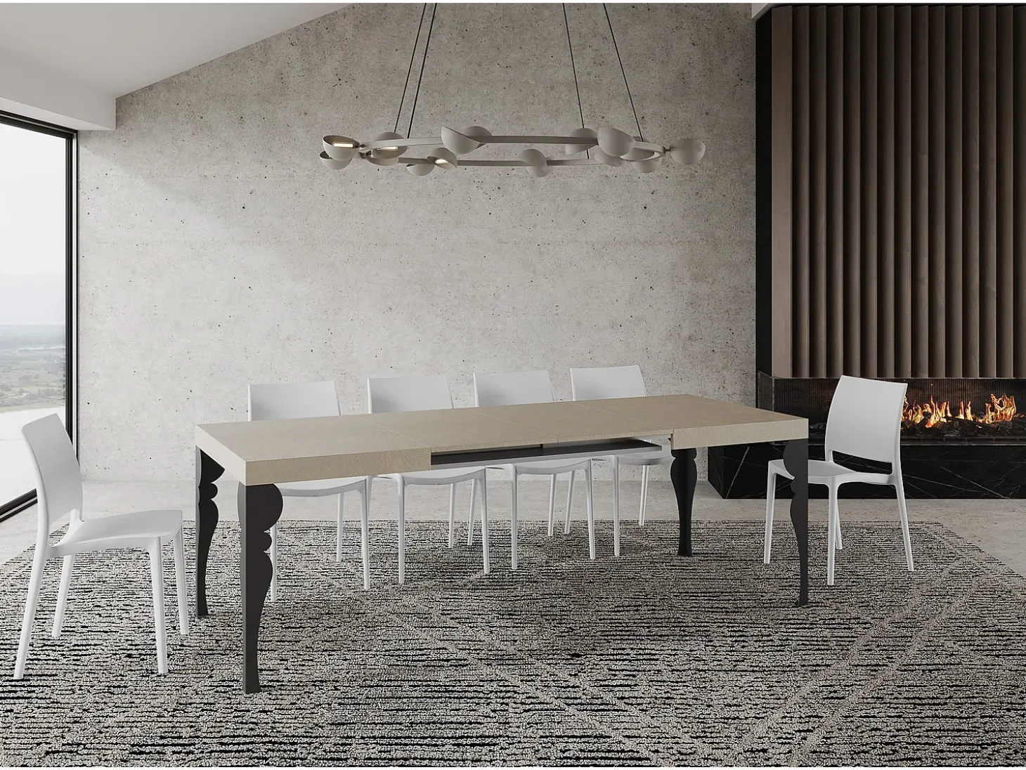Mesa extensible 120/224x90 cm Paxon cachemira patas antracita