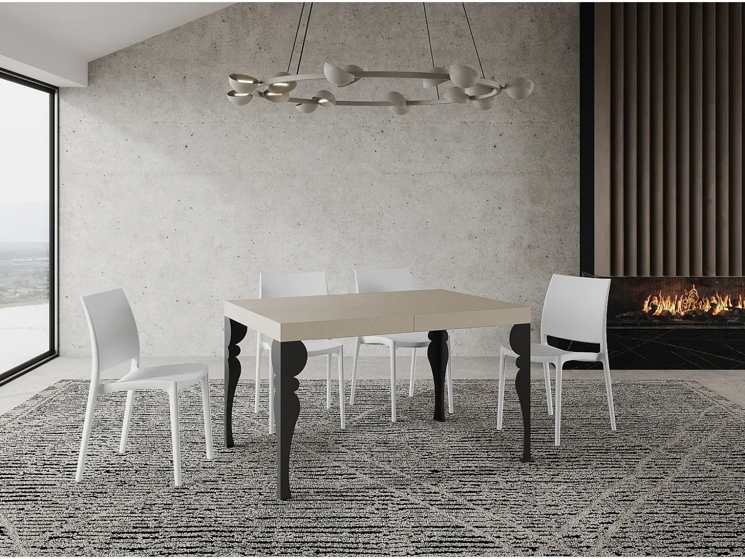 Mesa extensible 120/224x90 cm Paxon cachemira patas antracita
