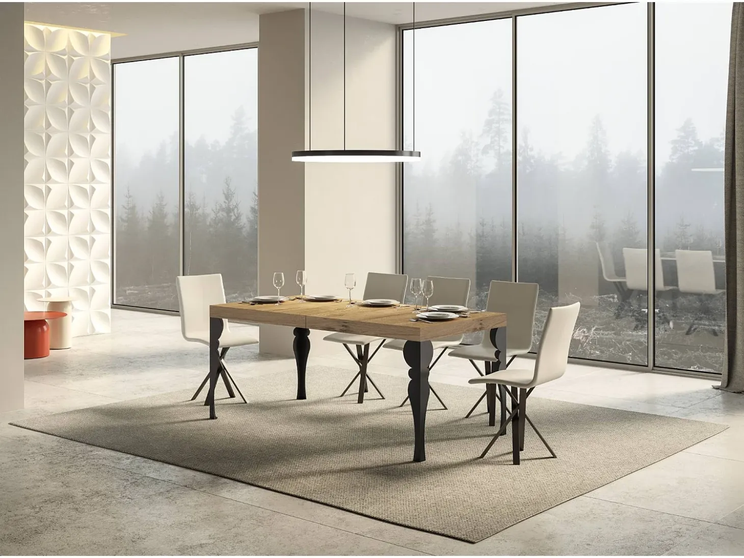 Mesa extensible 160/244x80 cm Paxon roble natural patas antracita