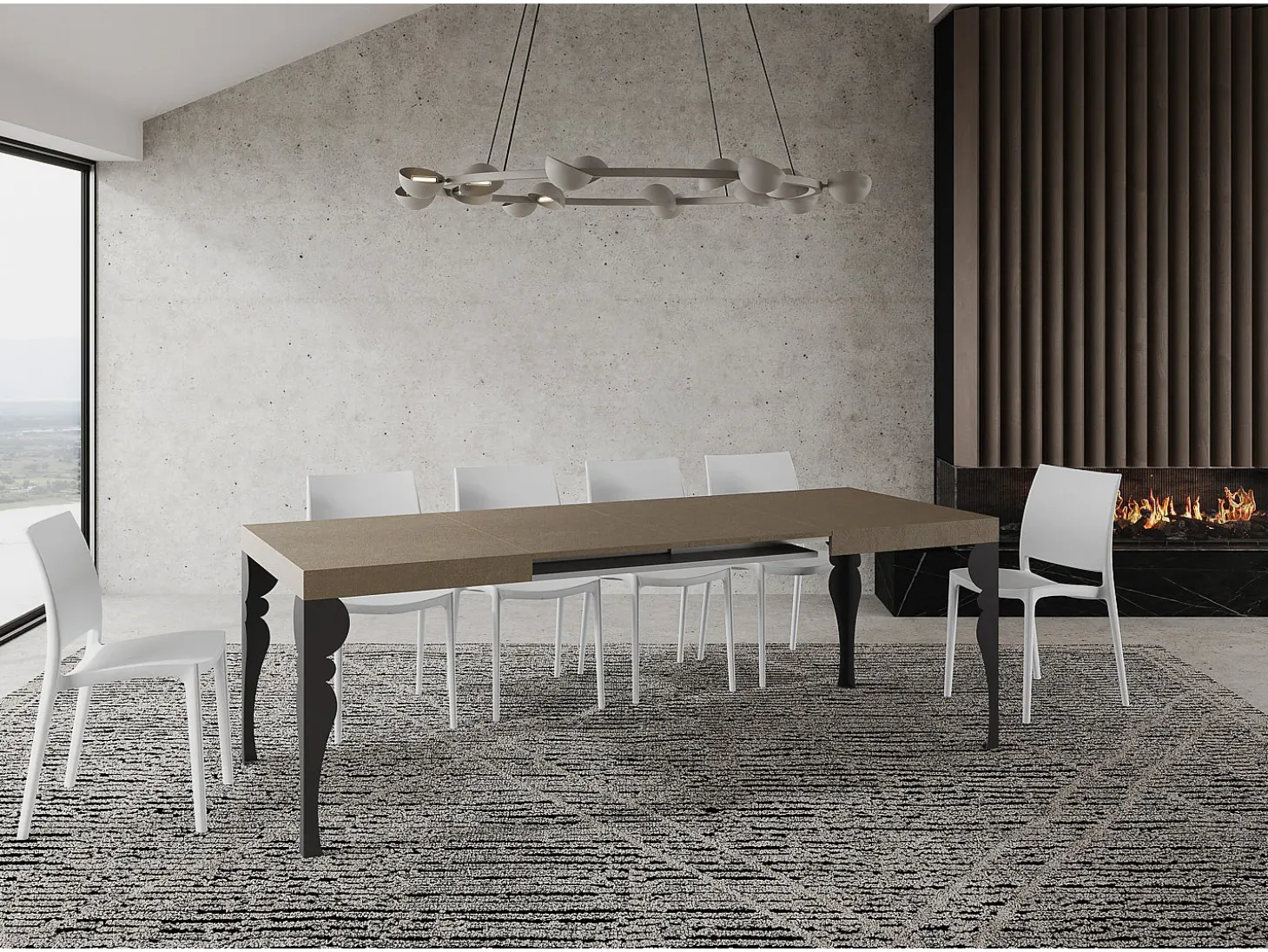 Mesa extensible 140/400x90 cm Paxon gris paloma patas antracita