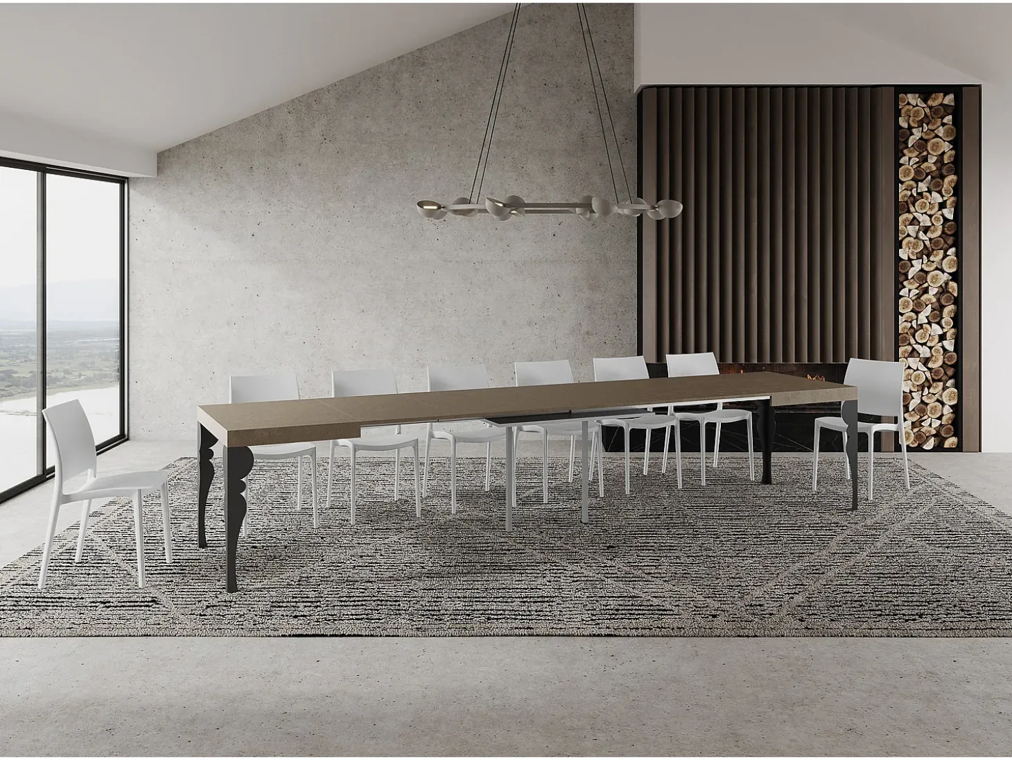 Mesa extensible 140/400x90 cm Paxon gris paloma patas antracita