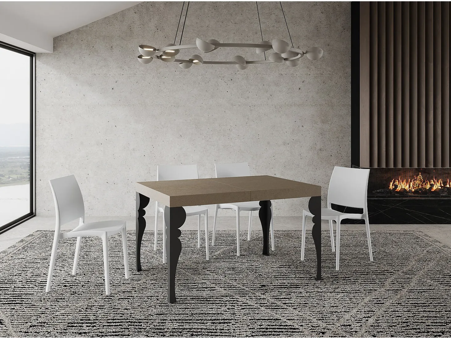 Mesa extensible 140/400x90 cm Paxon gris paloma patas antracita