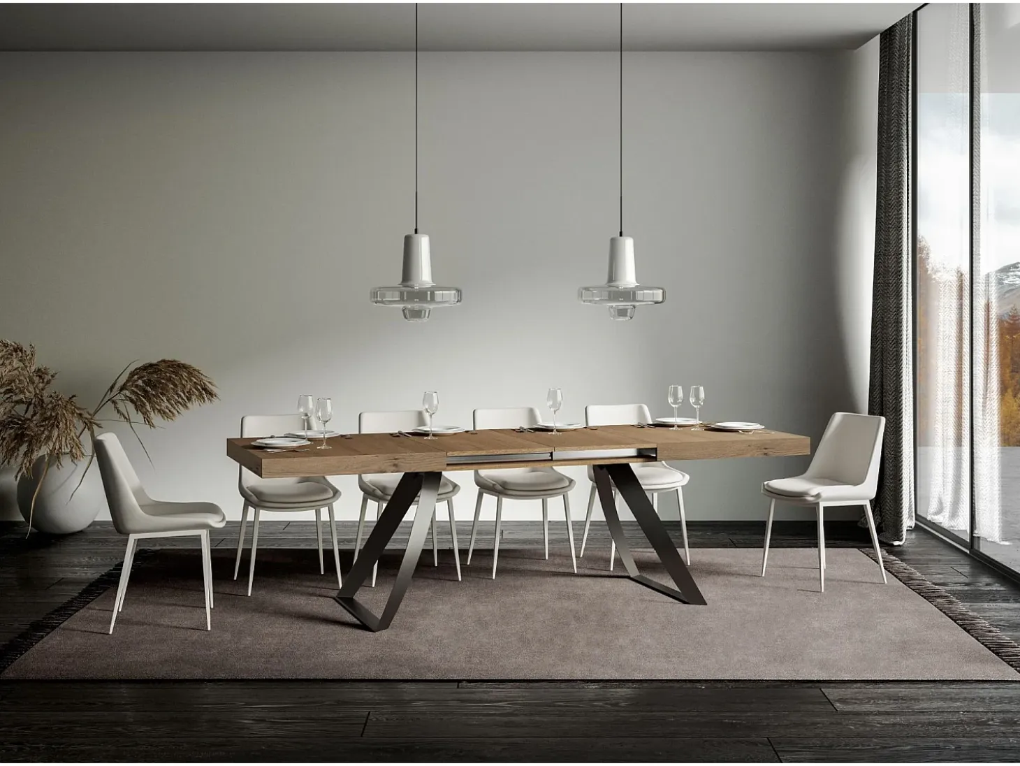 Mesa extensible 90x160/420 cm Proxy Roble Natural estructura Antracita