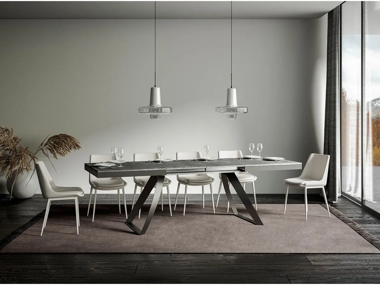 Mesa extensible 90x160/264 cm Proxy Evolution Cemento estructura Antracita