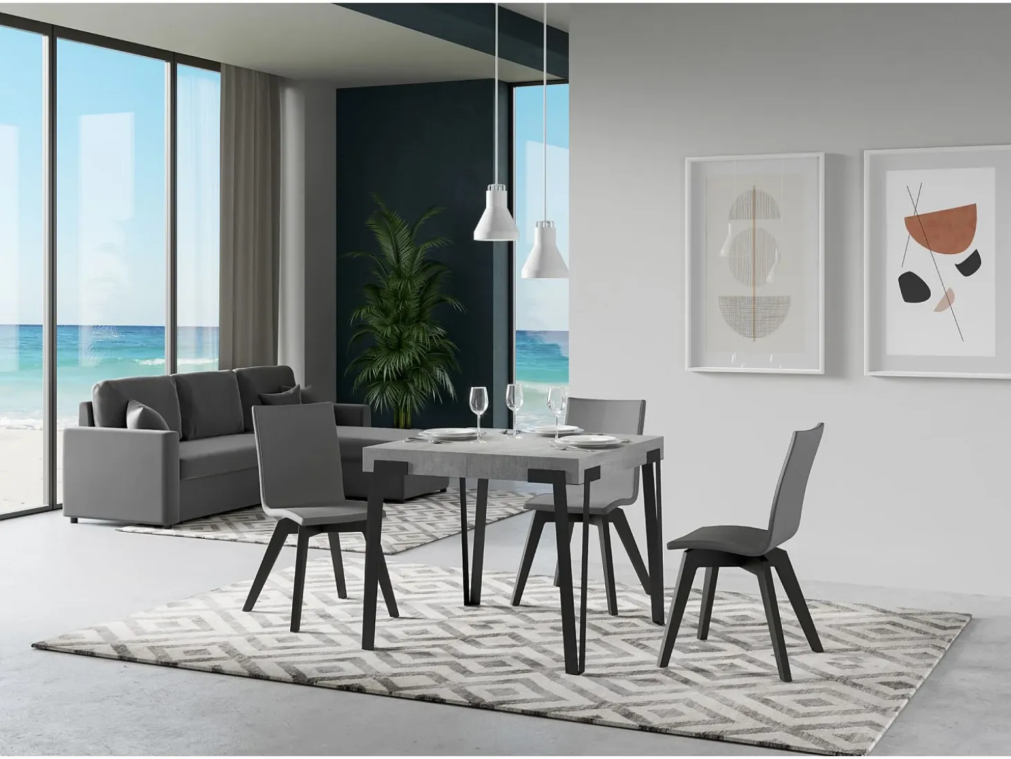 Mesa extensible 90x90/246 cm Rio Cemento estructura Antracita