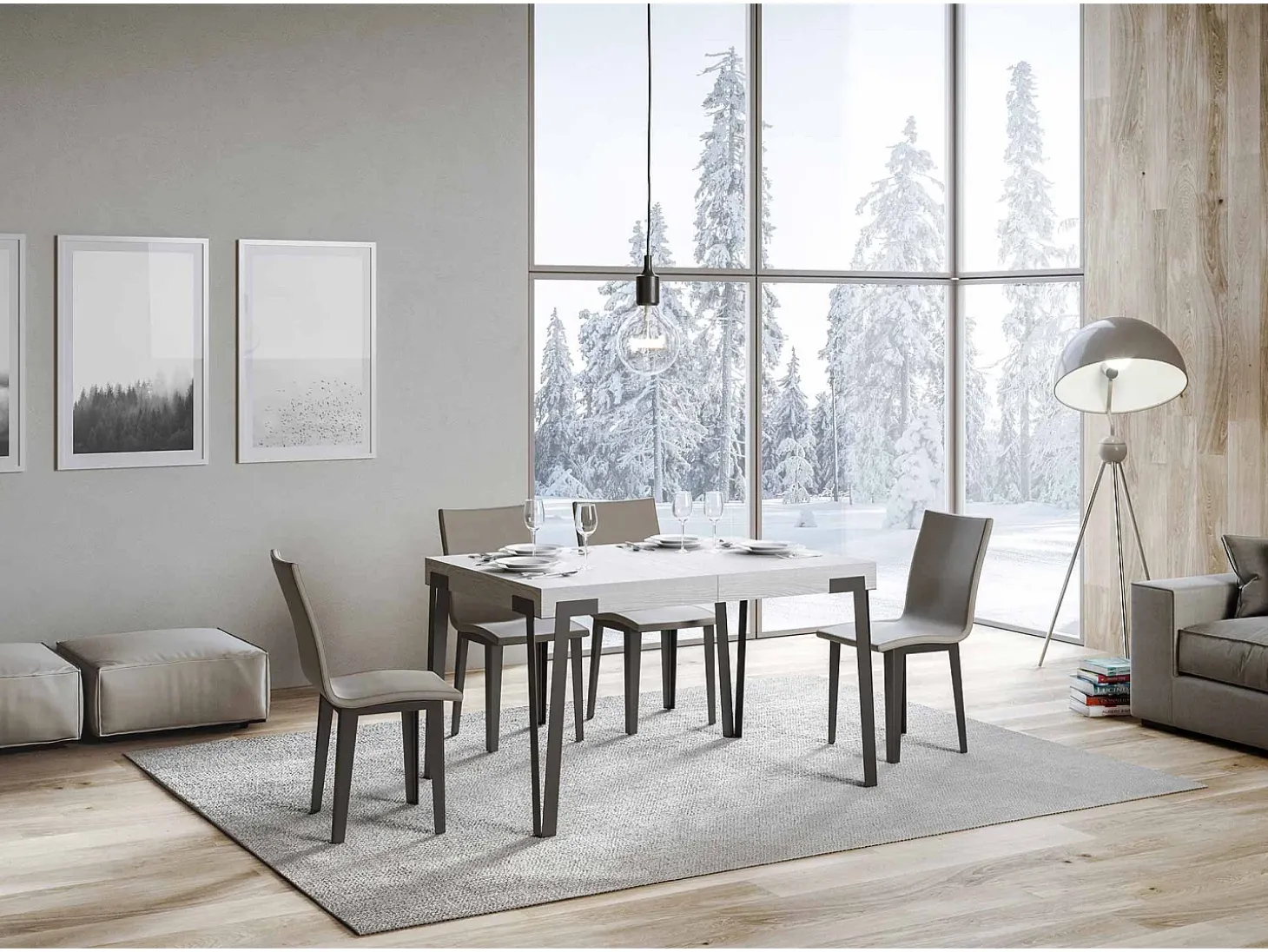 Mesa extensible 90x140/244 cm Rio Fresno Blanco estructura Antracita