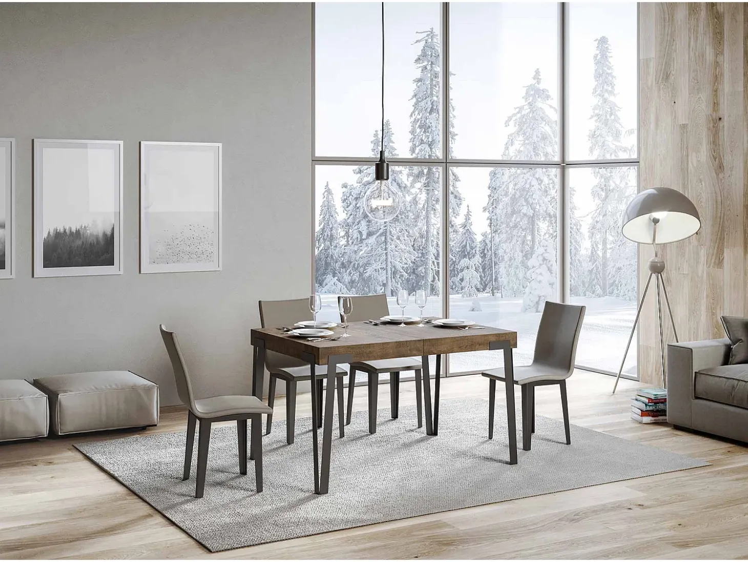 Mesa extensible 90x130/234 cm Rio Nogal estructura Antracita