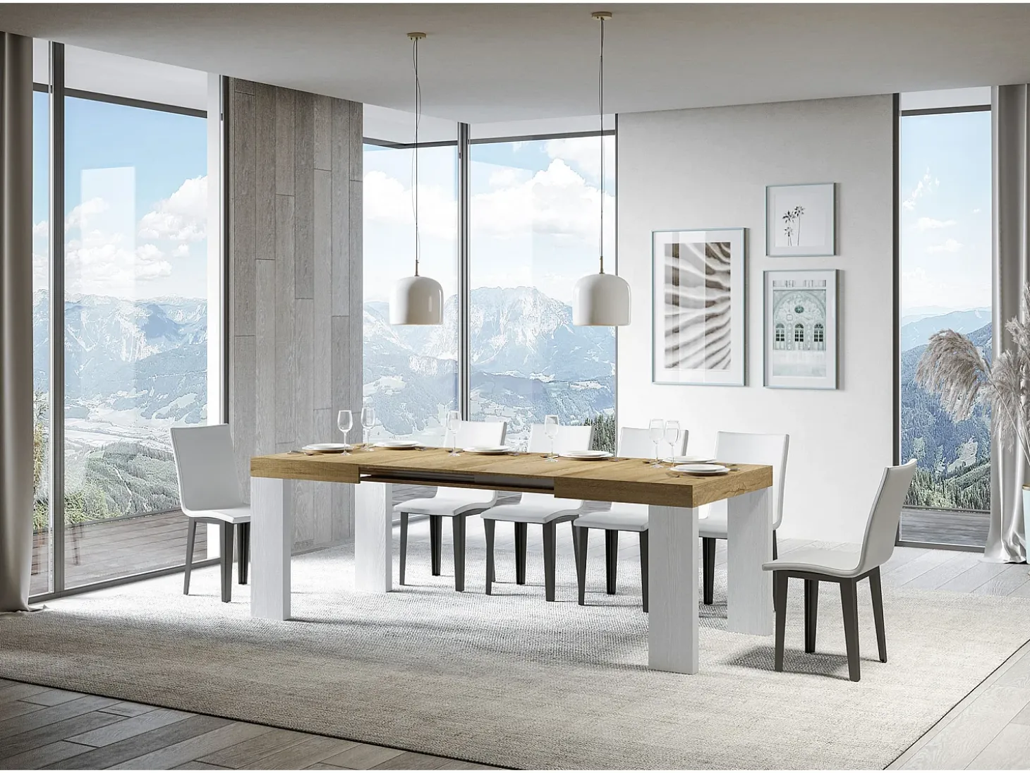 Mesa extensible 90x130/234 cm Roxell Mix Tapa Roble Nature - Patas Fresno Blanco