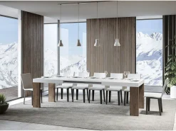 Mesa extensible 90x180/284 cm Roxell Mix Tapa fresno blanco - Patas nogal