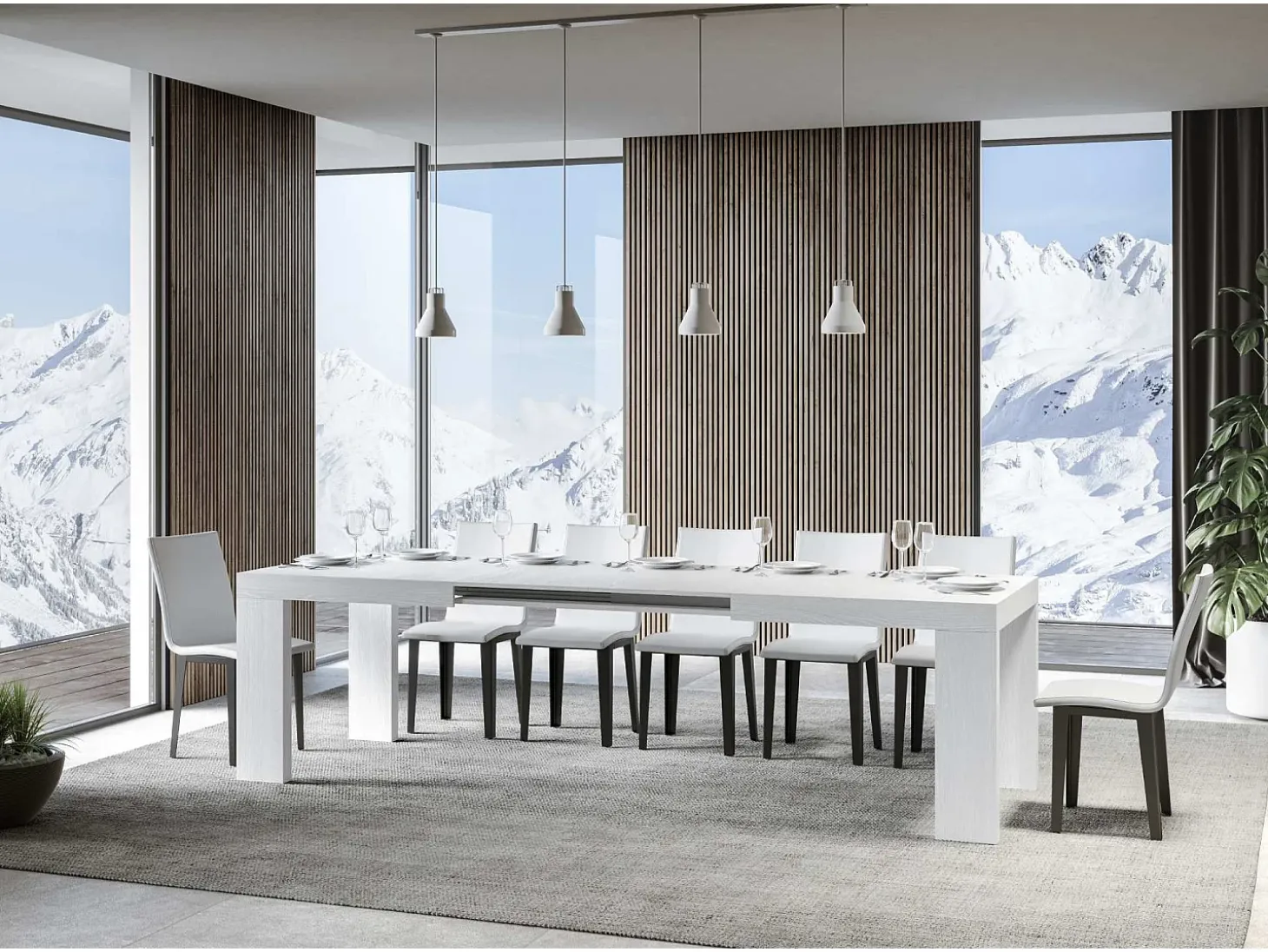 Mesa extensible 200/304x90 cm Roxell fresno blanco