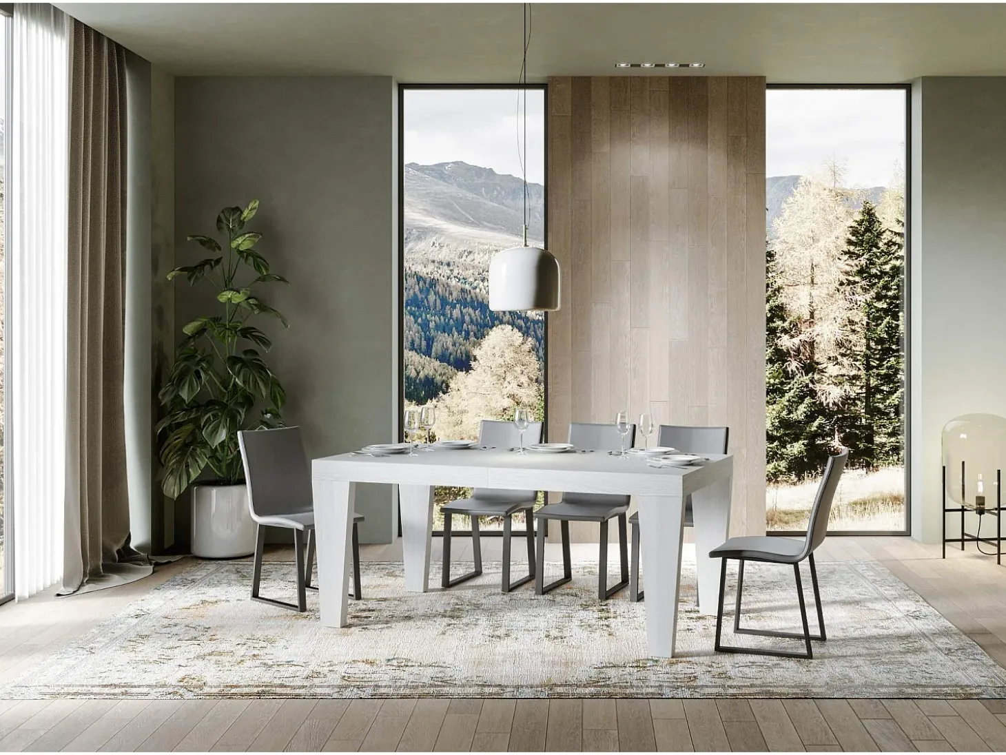 Mesa extensible 160/420x90 cm Spimbo fresno blanco