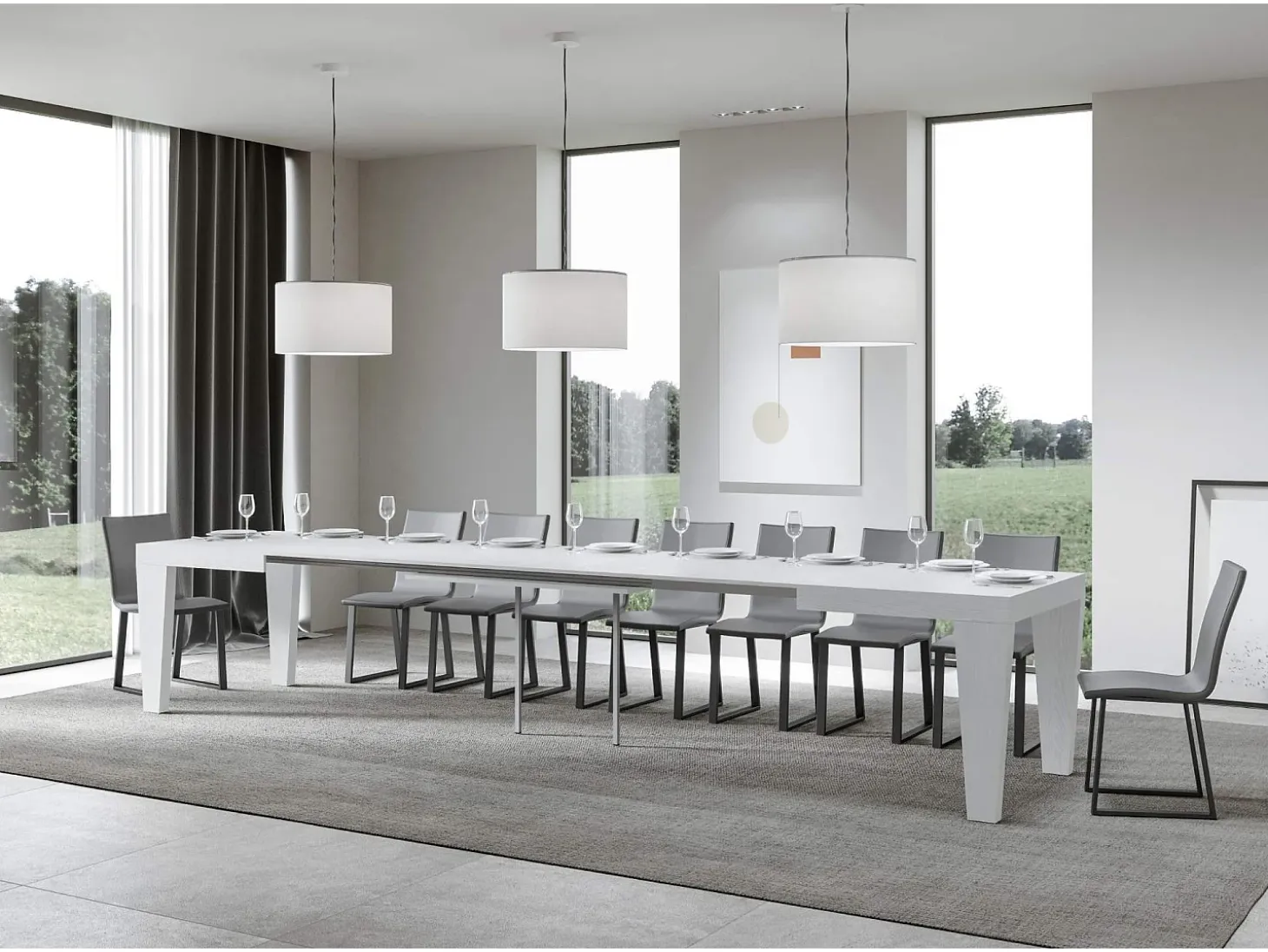 Mesa extensible 160/420x90 cm Spimbo fresno blanco