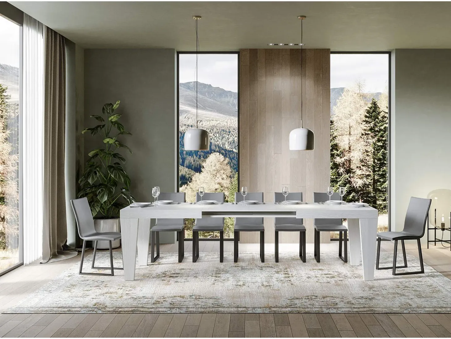 Mesa extensible 200/460x90 cm Spimbo fresno blanco
