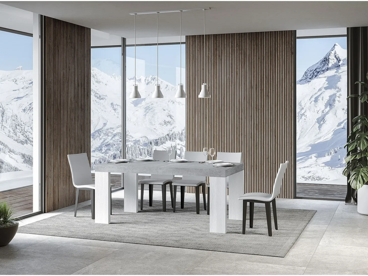 Mesa extensible 90x180/284 cm Tapa Roxell Mix Cement - Patas Fresno Blanco