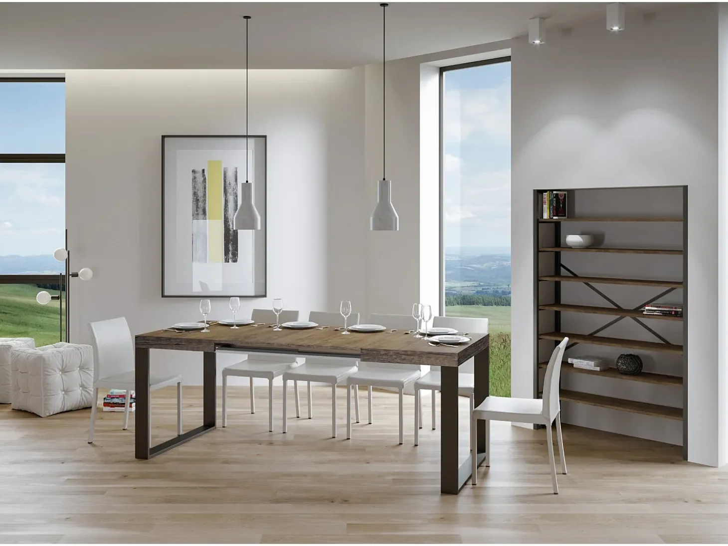 Mesa extensible 140/400x90 cm Tecno nogal patas antracita