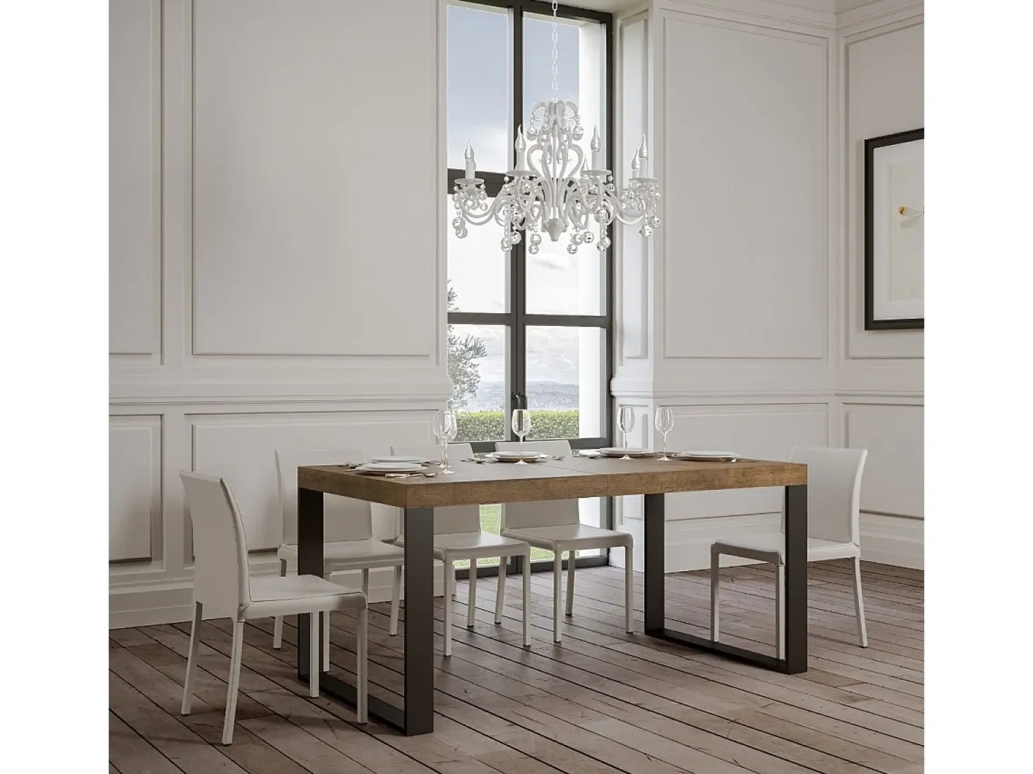 Mesa extensible 140/400x90 cm Tecno nogal patas antracita
