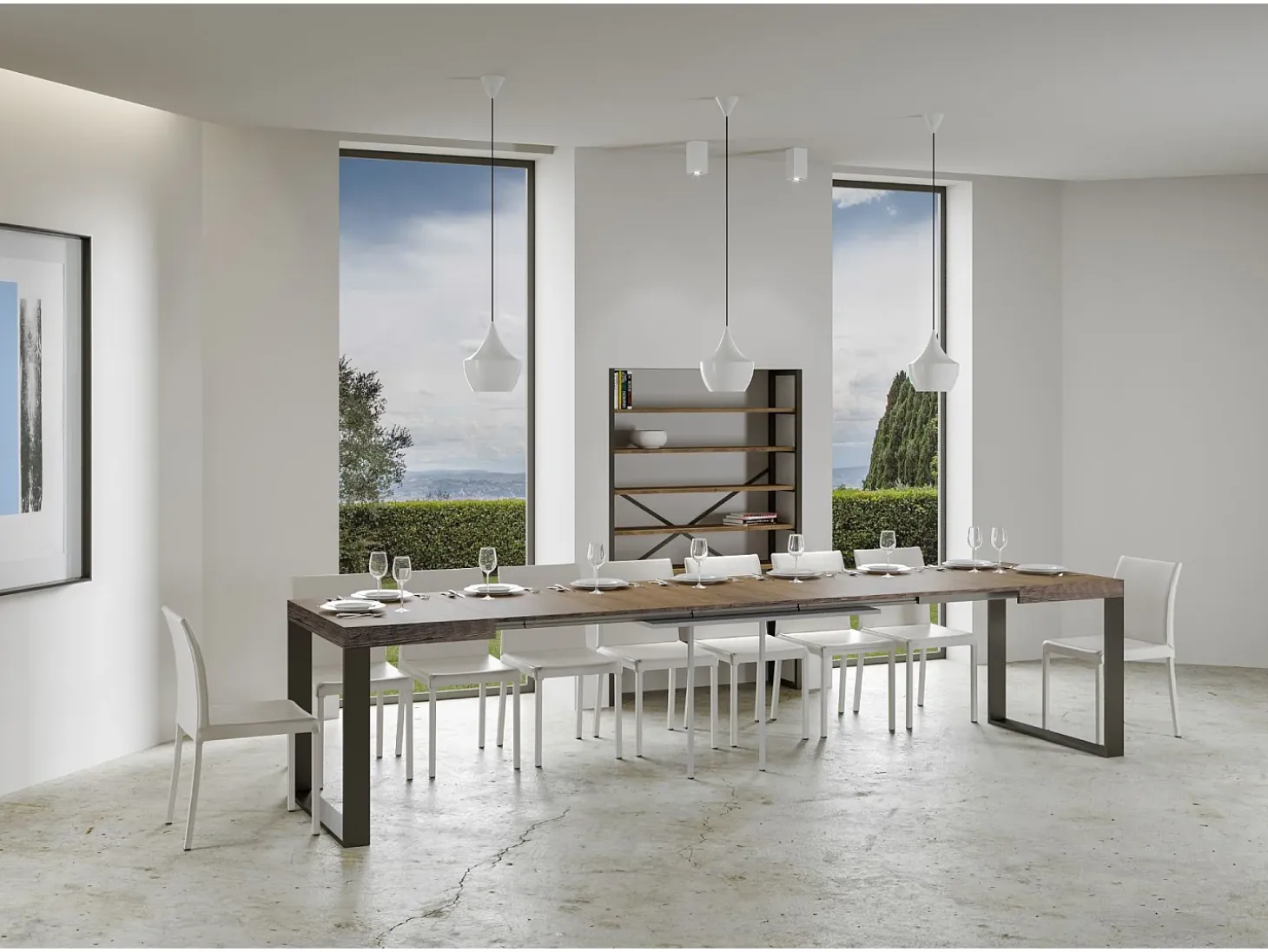 Mesa extensible 140/400x90 cm Tecno nogal patas antracita