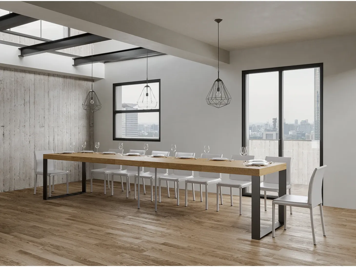 Mesa extensible 160/420x90 cm Tecno Premium roble natural patas antracita