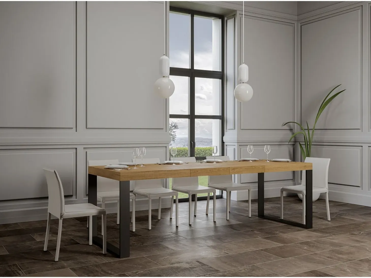 Mesa extensible 160/420x90 cm Tecno Premium roble natural patas antracita