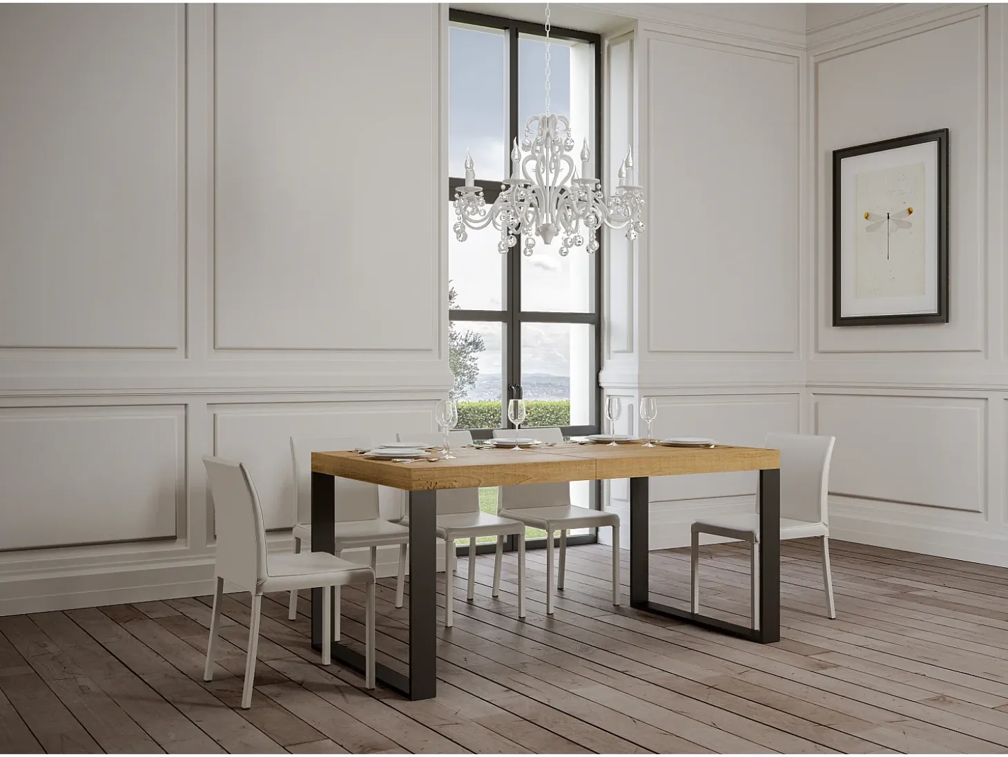 Mesa extensible 160/420x90 cm Tecno Premium roble natural patas antracita