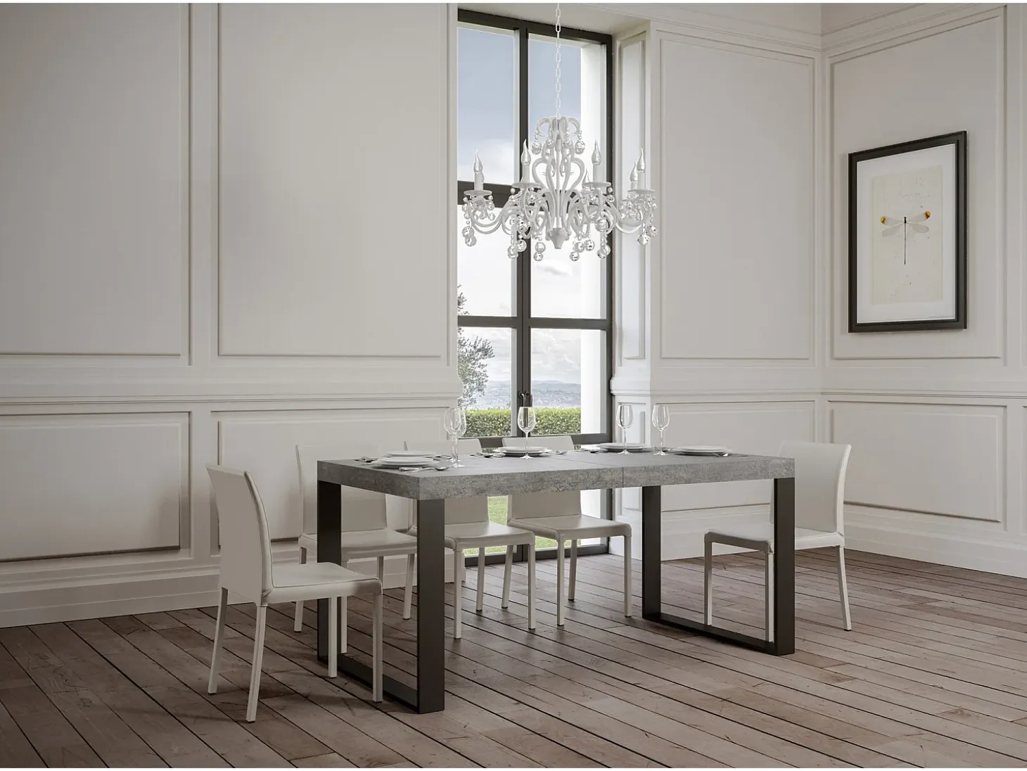 Mesa extensible 90x200/304 cm Tecno Cemento estructura Antracita