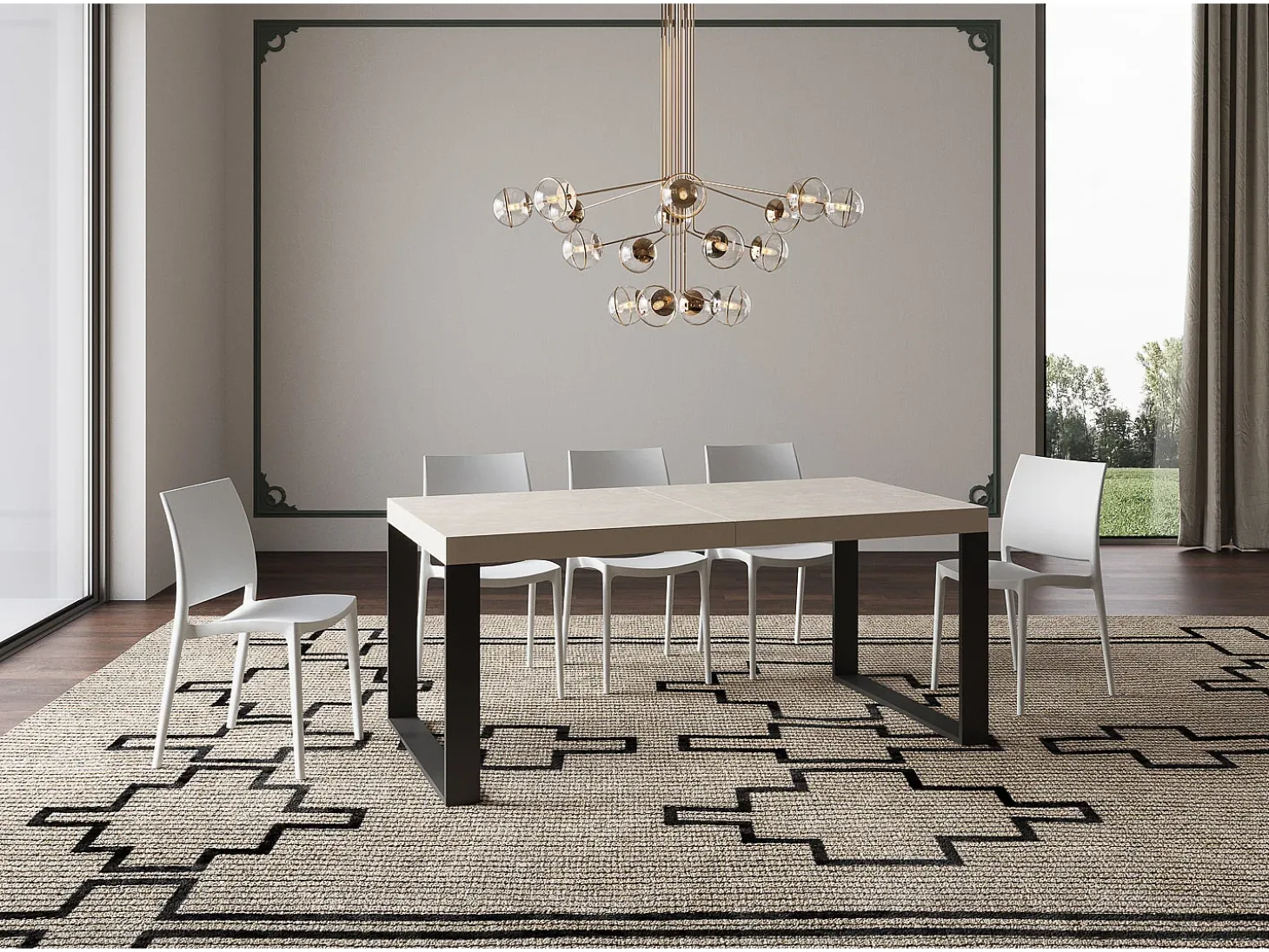 Mesa extensible 200/304x90 cm Tecno cachemira patas antracita