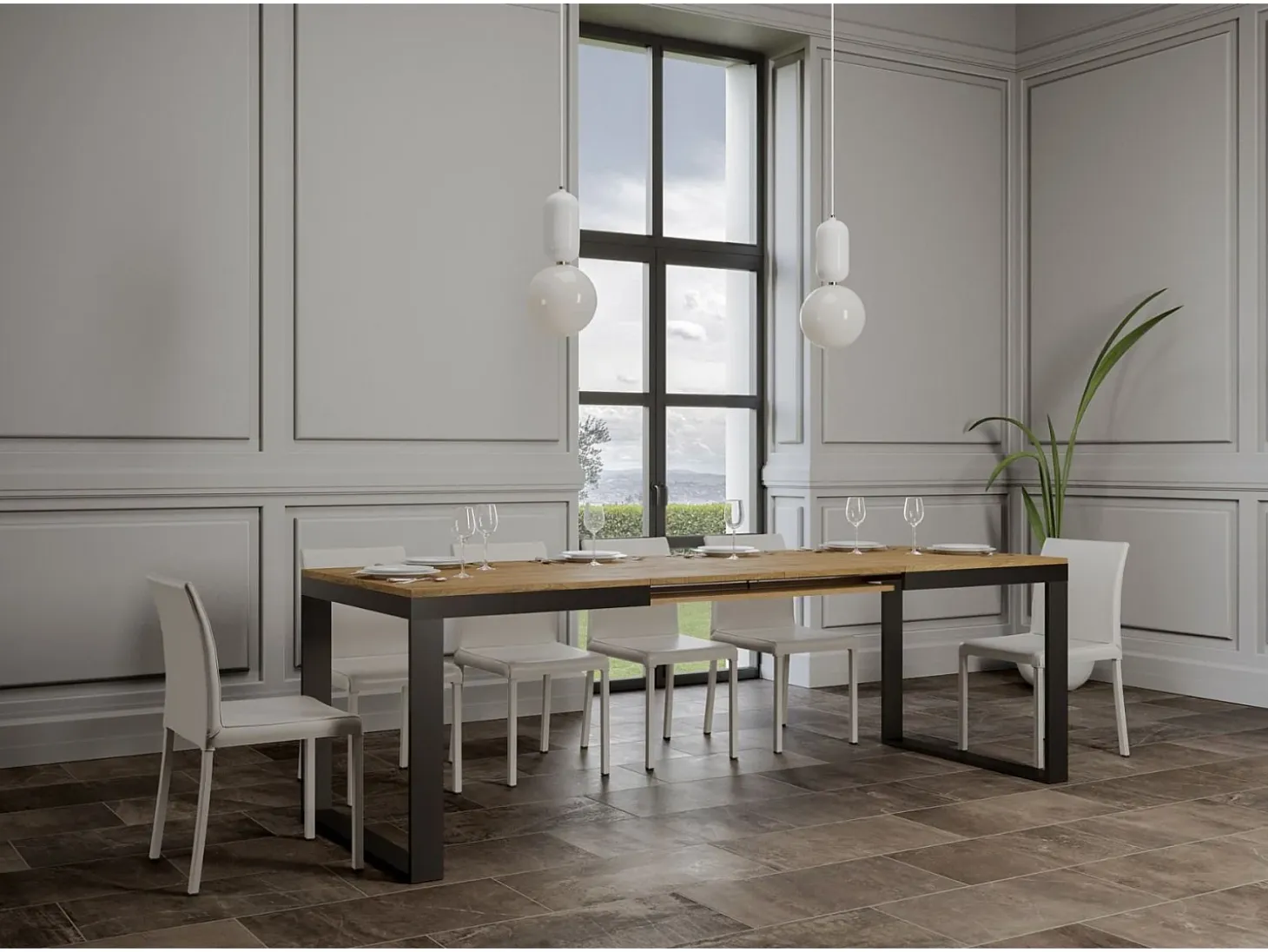 Mesa extensible 120/224x90 cm Tecno Evolution roble natural estructura et patas antracita