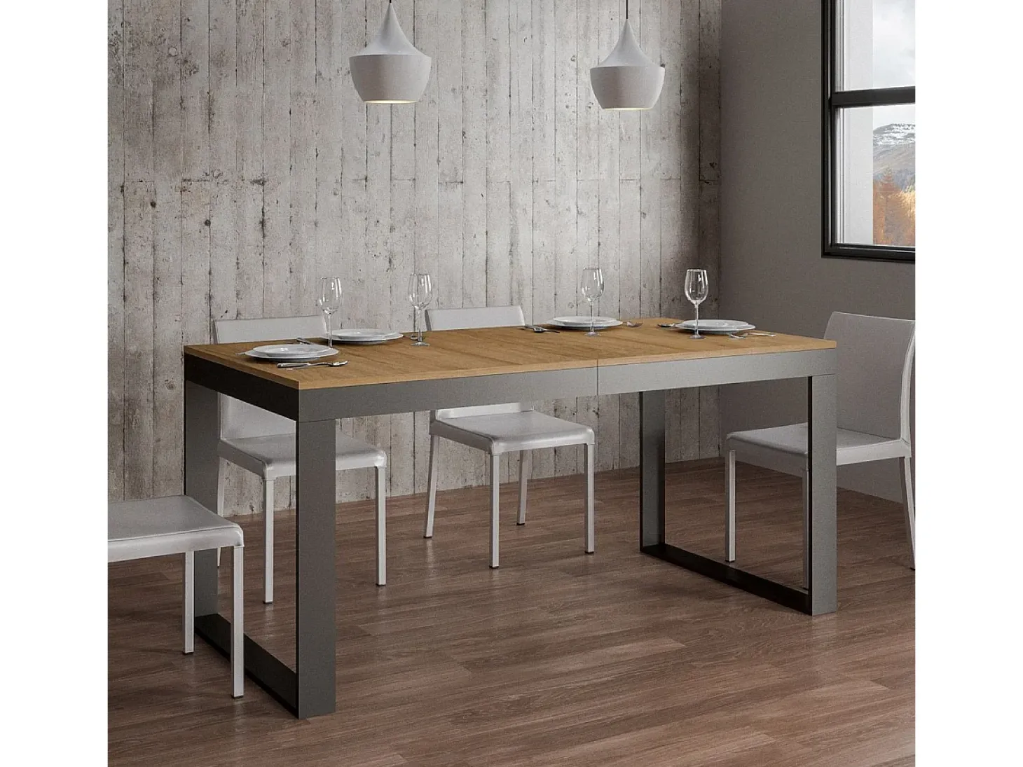 Mesa extensible 120/224x90 cm Tecno Evolution roble natural estructura et patas antracita