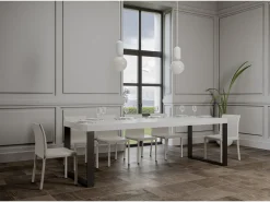 Mesa extensible 90x200/304 cm Tecno Premium Fresno Blanco estructura Antracita