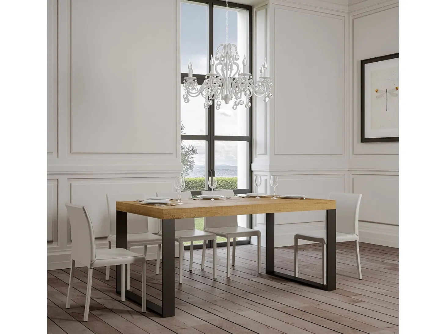 Mesa extensible 200/460x90 cm Tecno roble natural patas antracita
