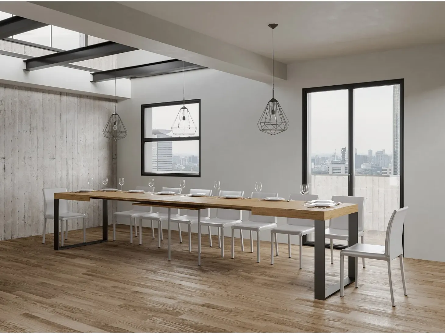 Mesa extensible 200/460x90 cm Tecno roble natural patas antracita