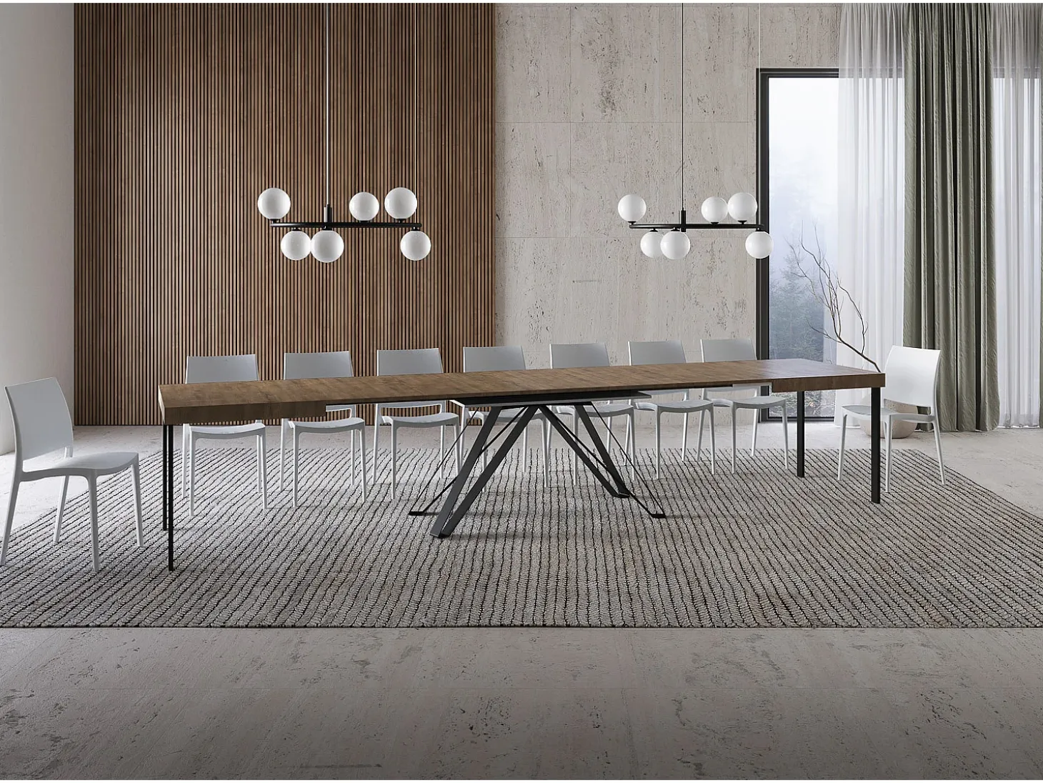 Mesa extensible 160/420X90 cm Terium efecto madera nogal patas antracita