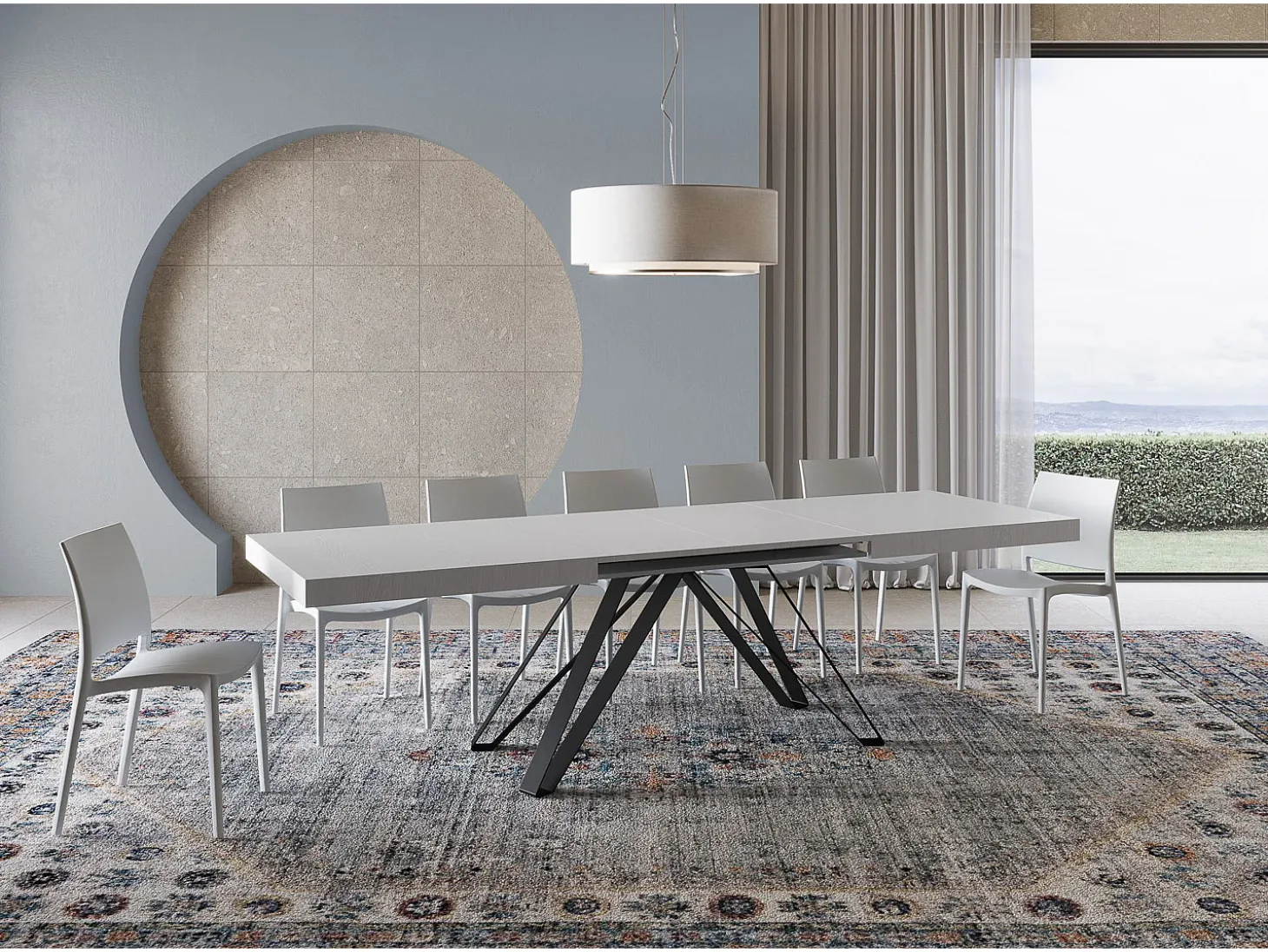 Mesa extensible 200/460x90 cm Terium efecto madera fresno blanco patas antracita