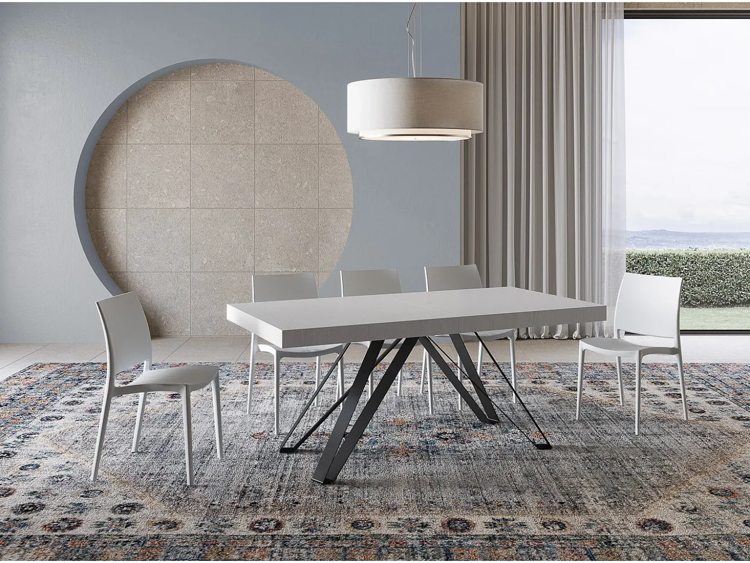 Mesa extensible 200/460x90 cm Terium efecto madera fresno blanco patas antracita