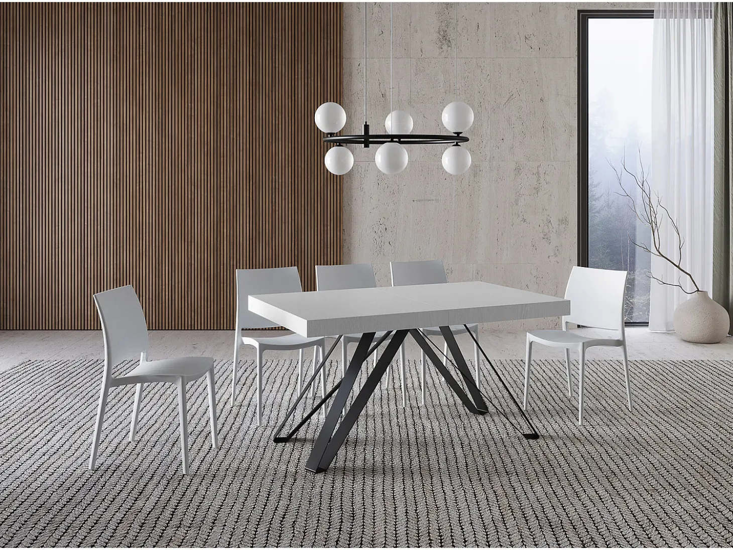 Mesa extensible 160/264x90 cm Terium efecto madera fresno blanco patas antracita