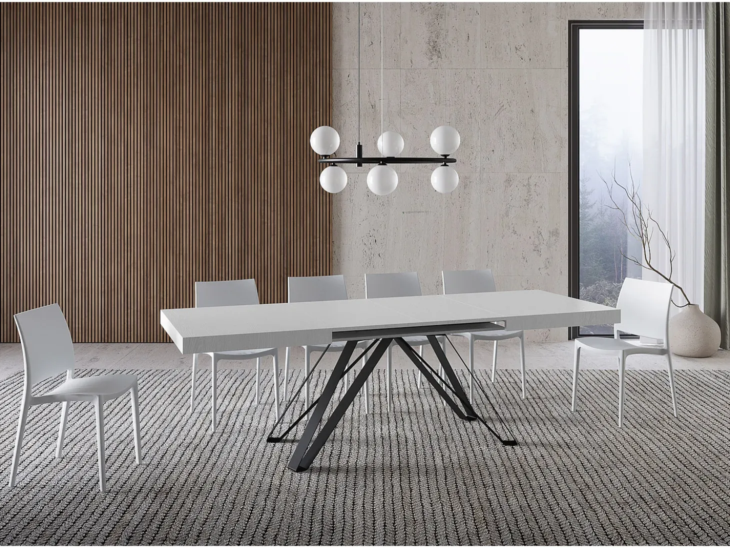 Mesa extensible 160/264x90 cm Terium efecto madera fresno blanco patas antracita