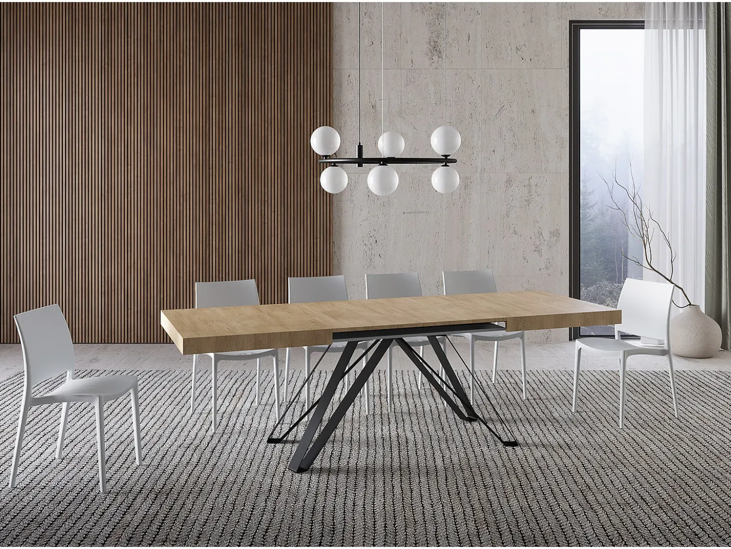 Mesa extensible 160/420X90 cm Terium efecto madera roble natural patas antracita