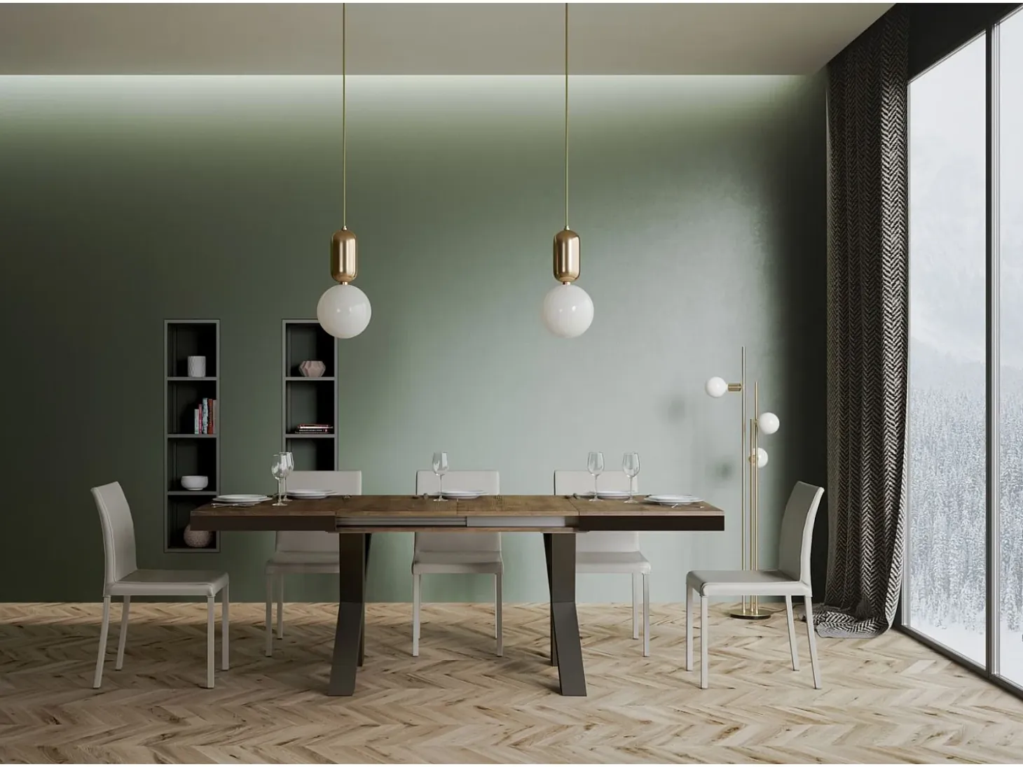 Mesa extensible 90x160/420 cm Traffic Evolution Nogal estructura Antracita