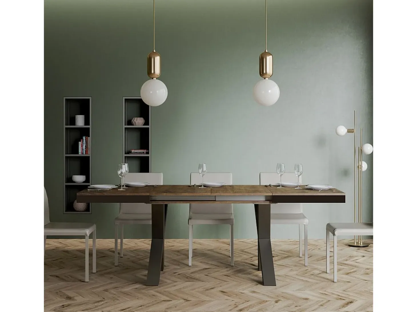 Mesa extensible 90x160/420 cm Traffic Evolution Nogal estructura Antracita