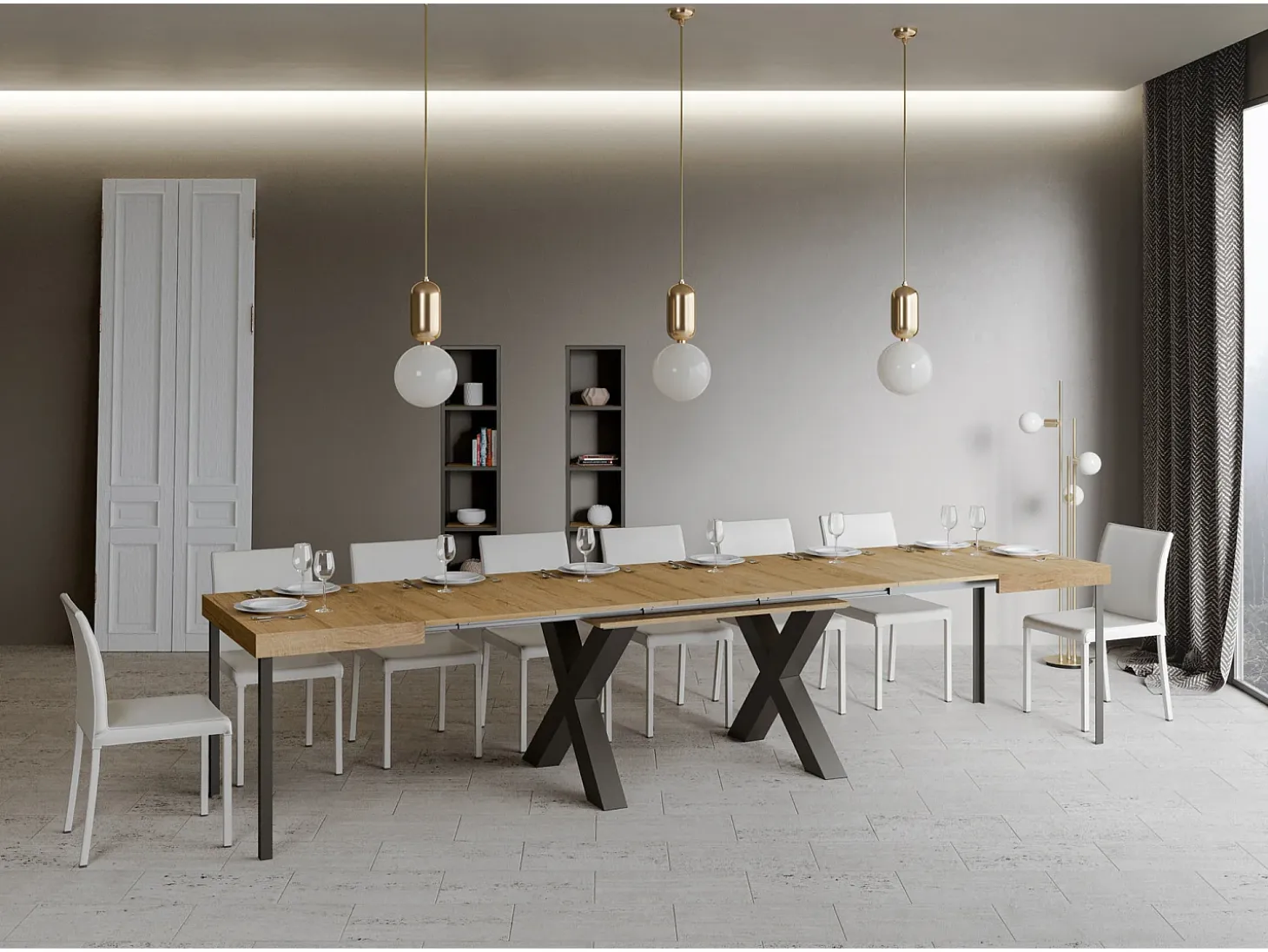 Mesa extensible 90x180/440 cm Traffic Roble Natural estructura Antracita