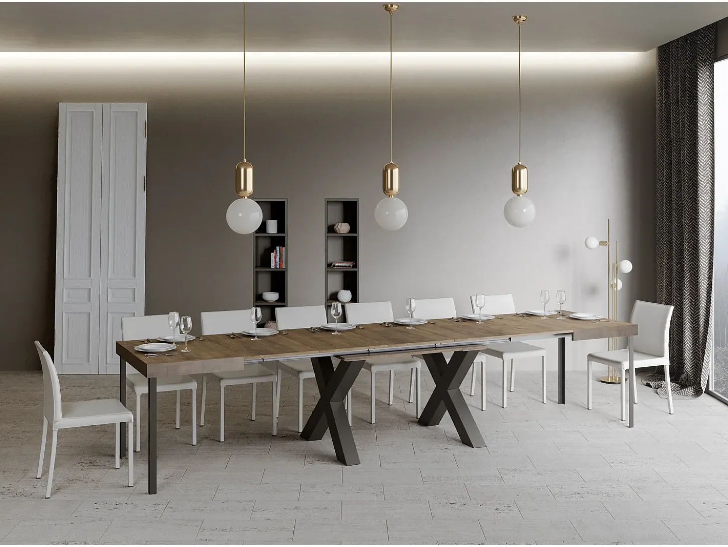 Mesa extensible 90x160/420 cm Traffic Nogal estructura Antracita