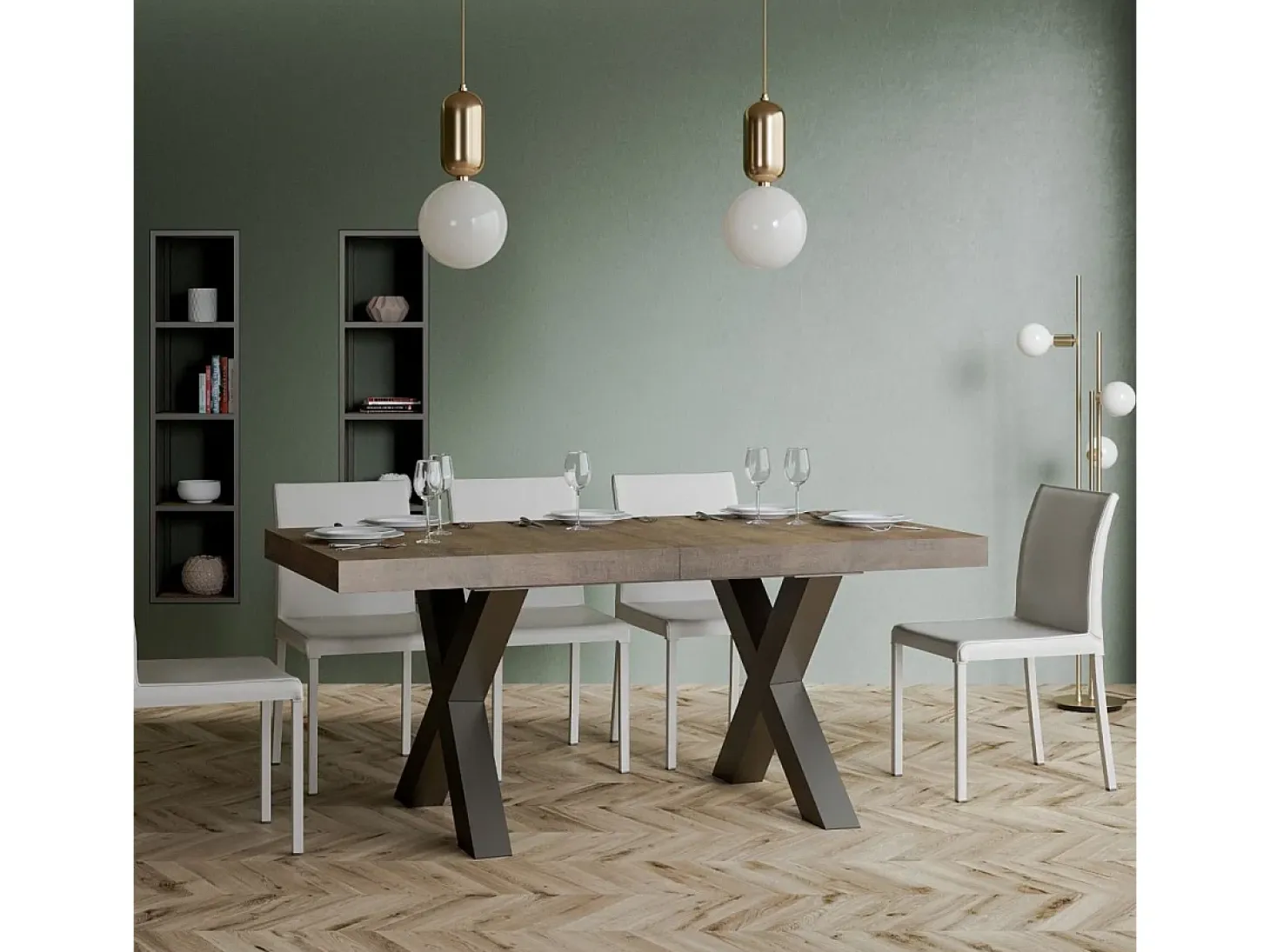 Mesa extensible 90x160/420 cm Traffic Nogal estructura Antracita