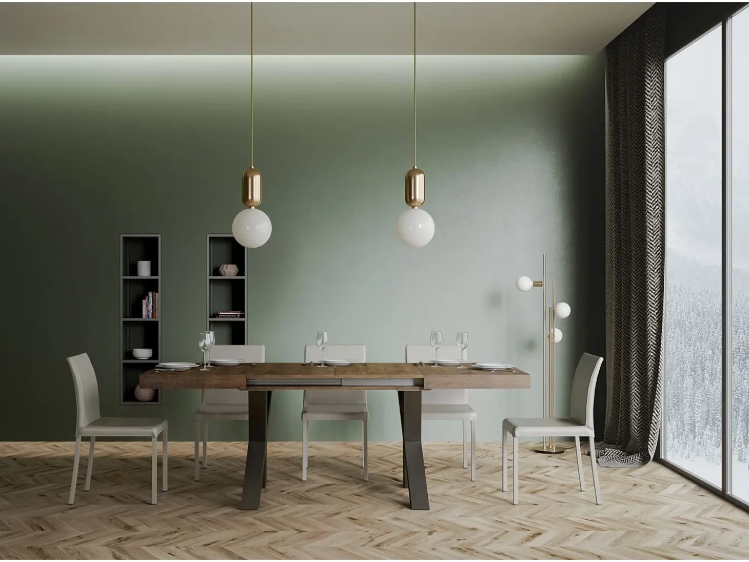 Mesa extensible 90x200/460 cm Traffic Nogal estructura Antracita