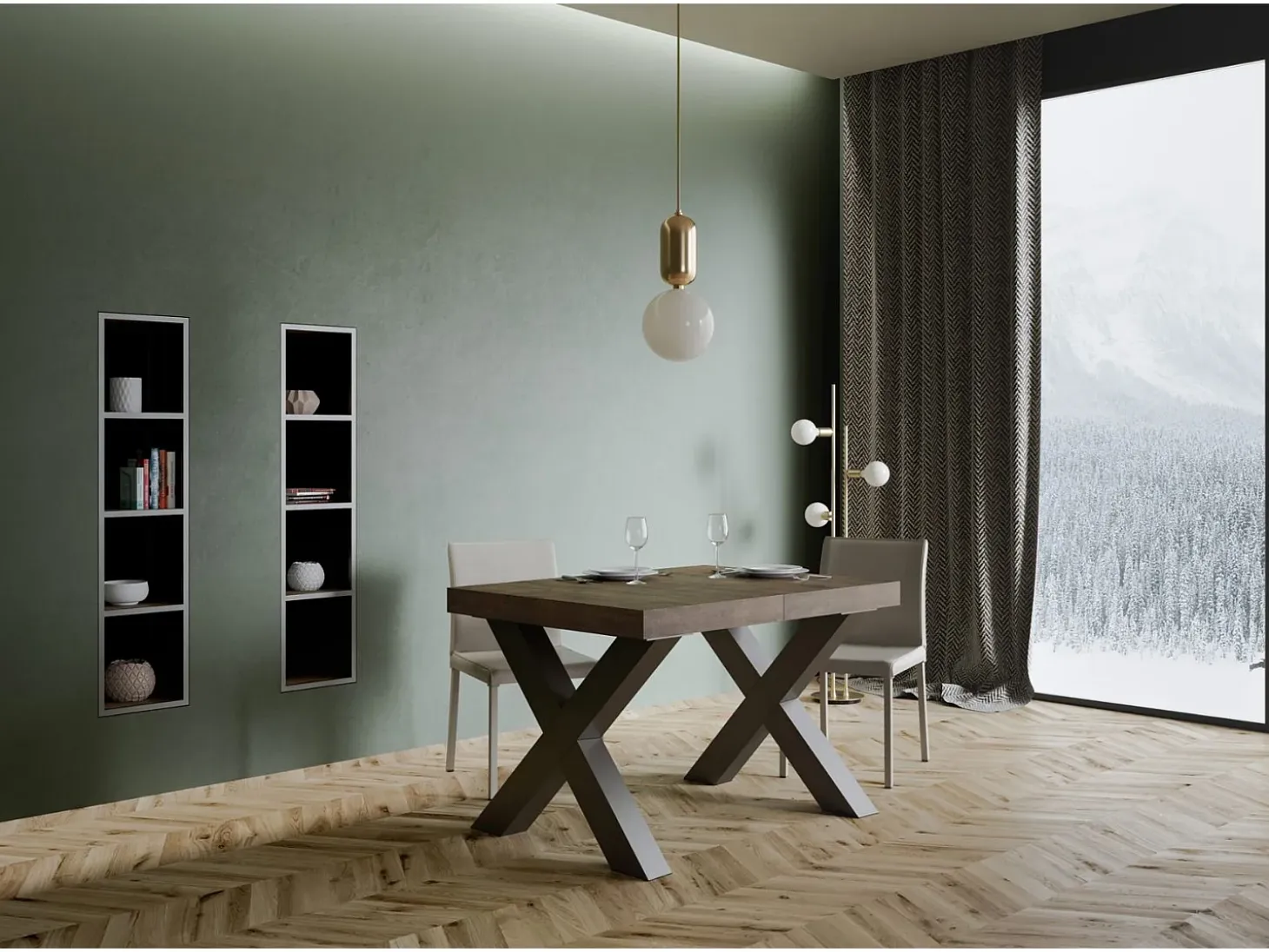 Mesa extensible 90x130/390 cm Traffic Nogal estructura Antracita